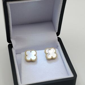 14K Gold Vermeil Opal 4 Leaf Clover Studs Women, NEW